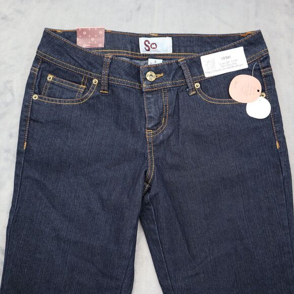 SO Jeans Girls 9 Dark Blue Deep Value Denim Flared Leg Fitted Hip Casual Pants - Picture 9 of 14